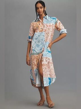 Anthropologie Maeve the Soren long sleeve shirt dress size M patchwork paisley
